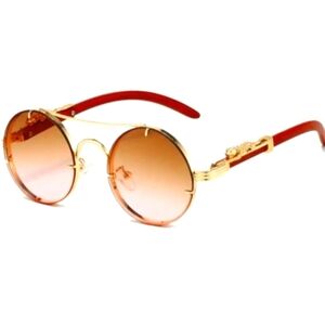 Gold and Red Round Unisex Sunglasses